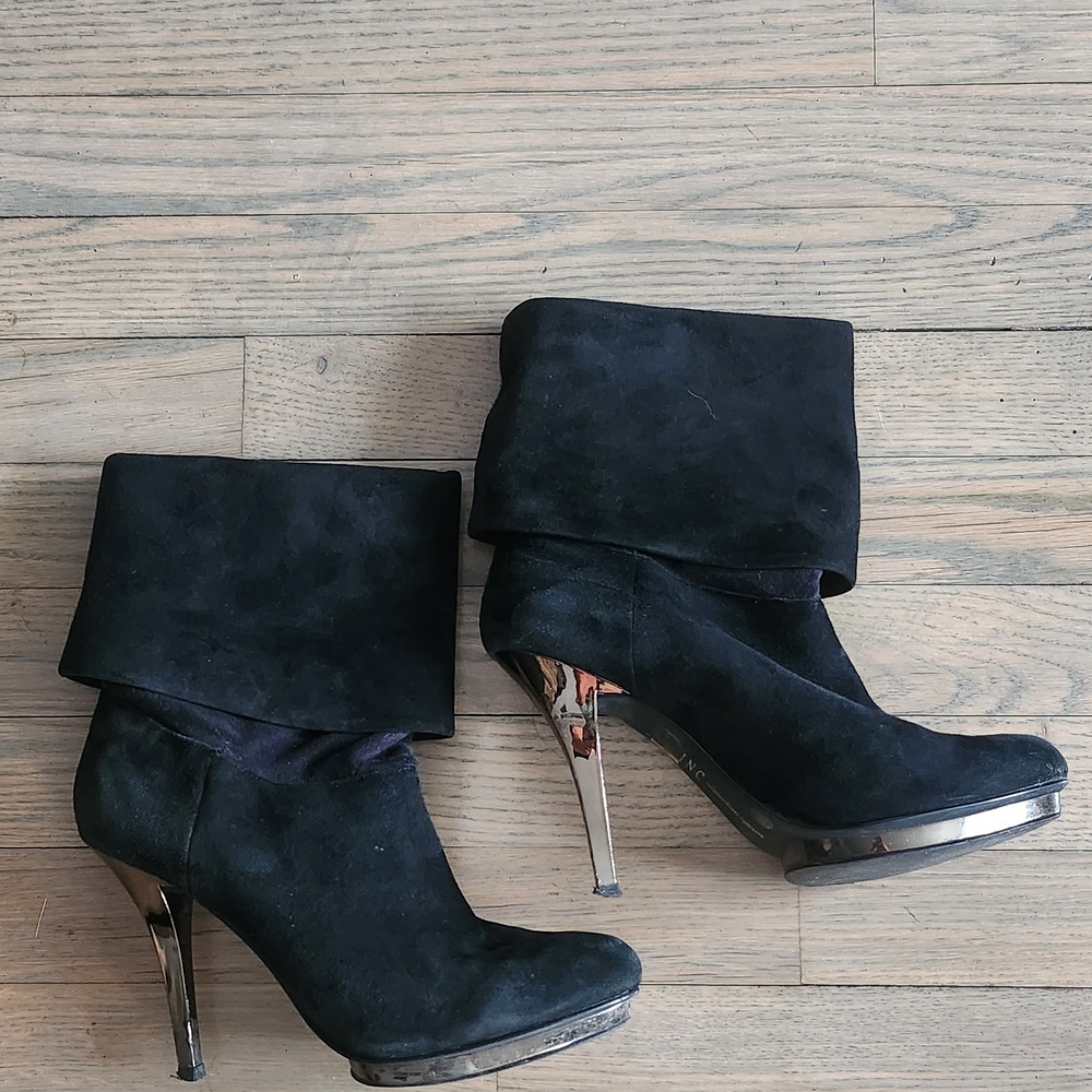 INC Black suede Fold-Over Heeled Boots
